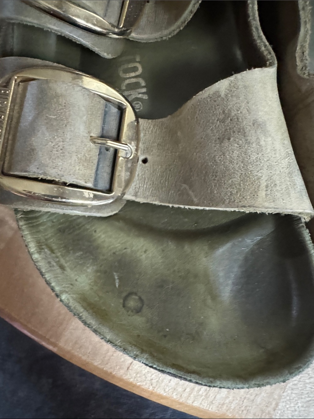 Birkenstock Two-Strap Sandals in Olive with Gold Buckles - Picture 6 of 6